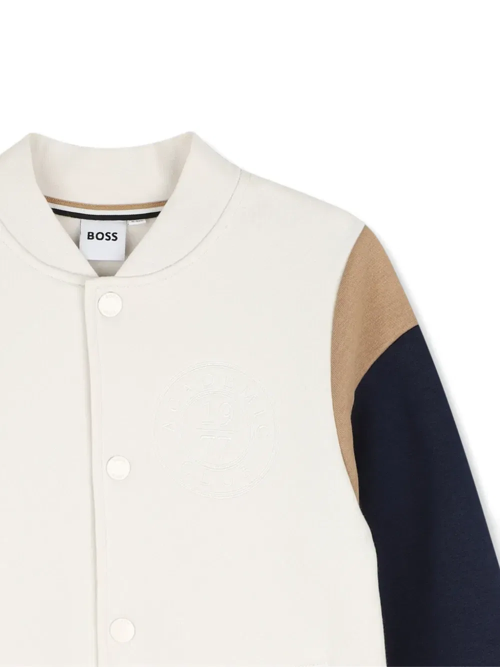Кардиган в стиле колор-блок с вышитым логотипом Boss Kidswear, бежевый — фото 3