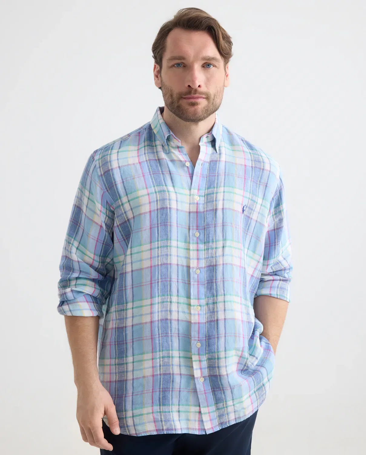 Мужская рубашка из льна с принтом для больших размеров Polo Ralph Lauren, Azul