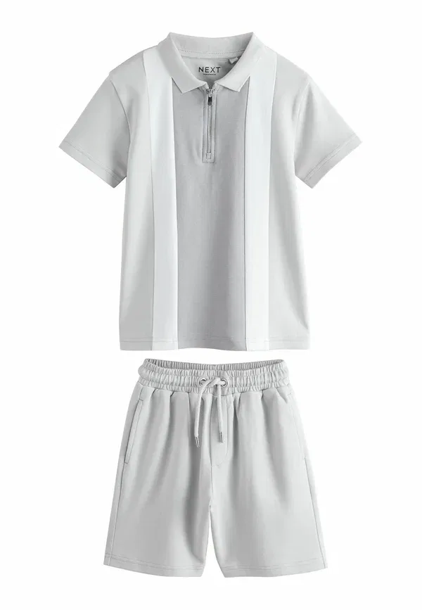 Спортивный костюм из хлопка Regular fit short sleeve set Next, grey and white colourblock, белый/серый