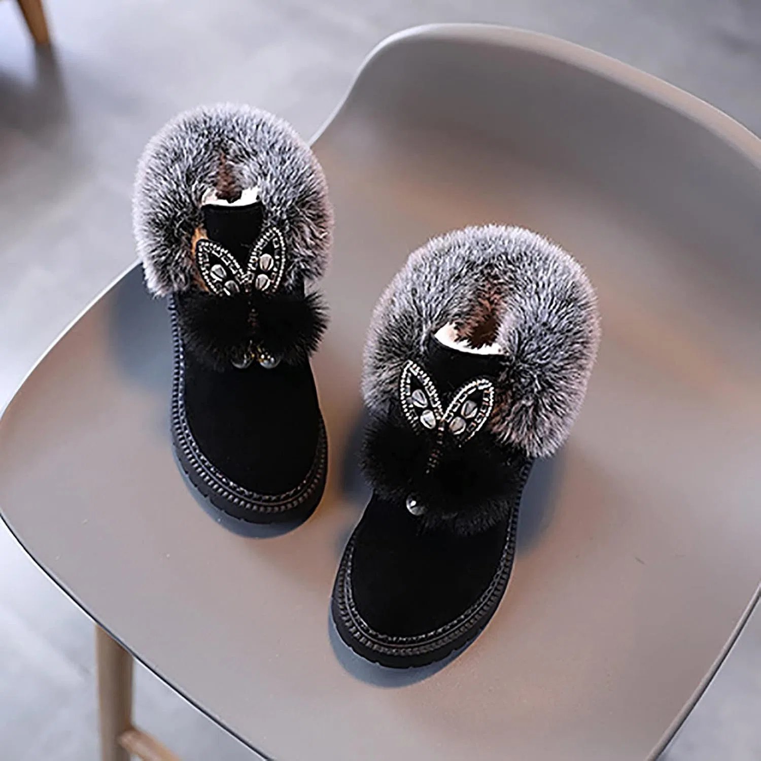 Детские зимние сапожки для девочек с принтом Princess Shoes, Black — фото 4