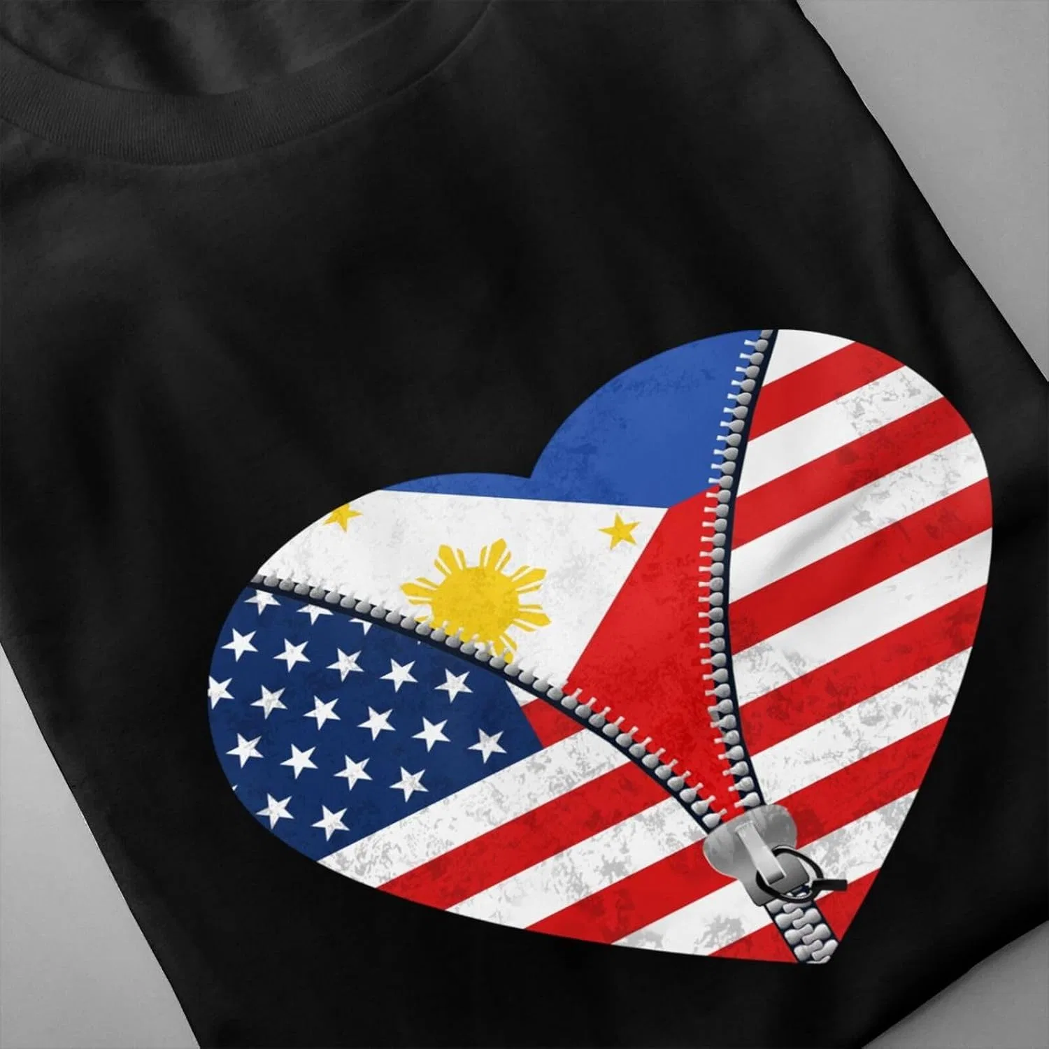 Мужская футболка с принтом America и Philippines Flag, Black — фото 4