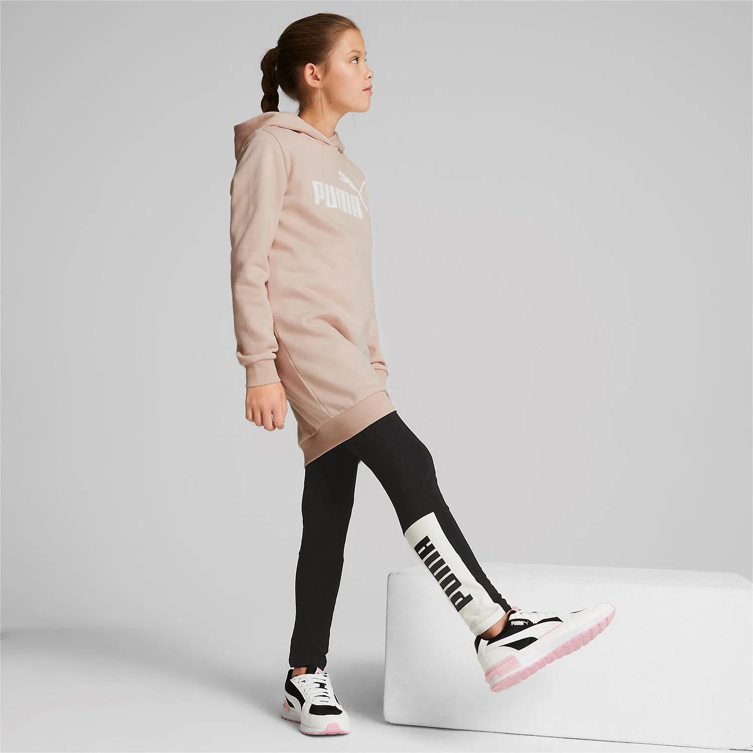 Детское платье из футера Essentials Logo Hooded Dress Puma, Quarzrosa — фото 4