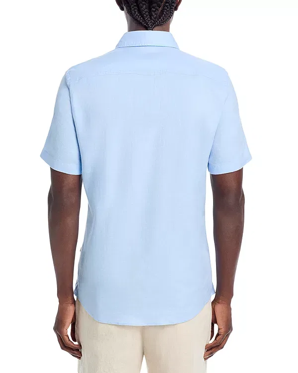 Мужская рубашка с коротким рукавом Roan Slim Fit Linen Kent Collar Shirt Boss, Light Pastel Blue — фото 3