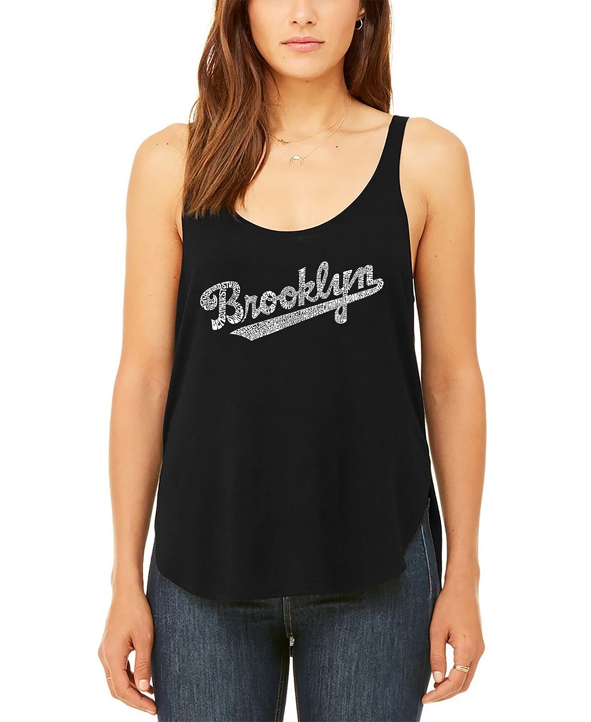 

Женская майка premium word art flowy brooklyn neighborhoods LA Pop Art, черный