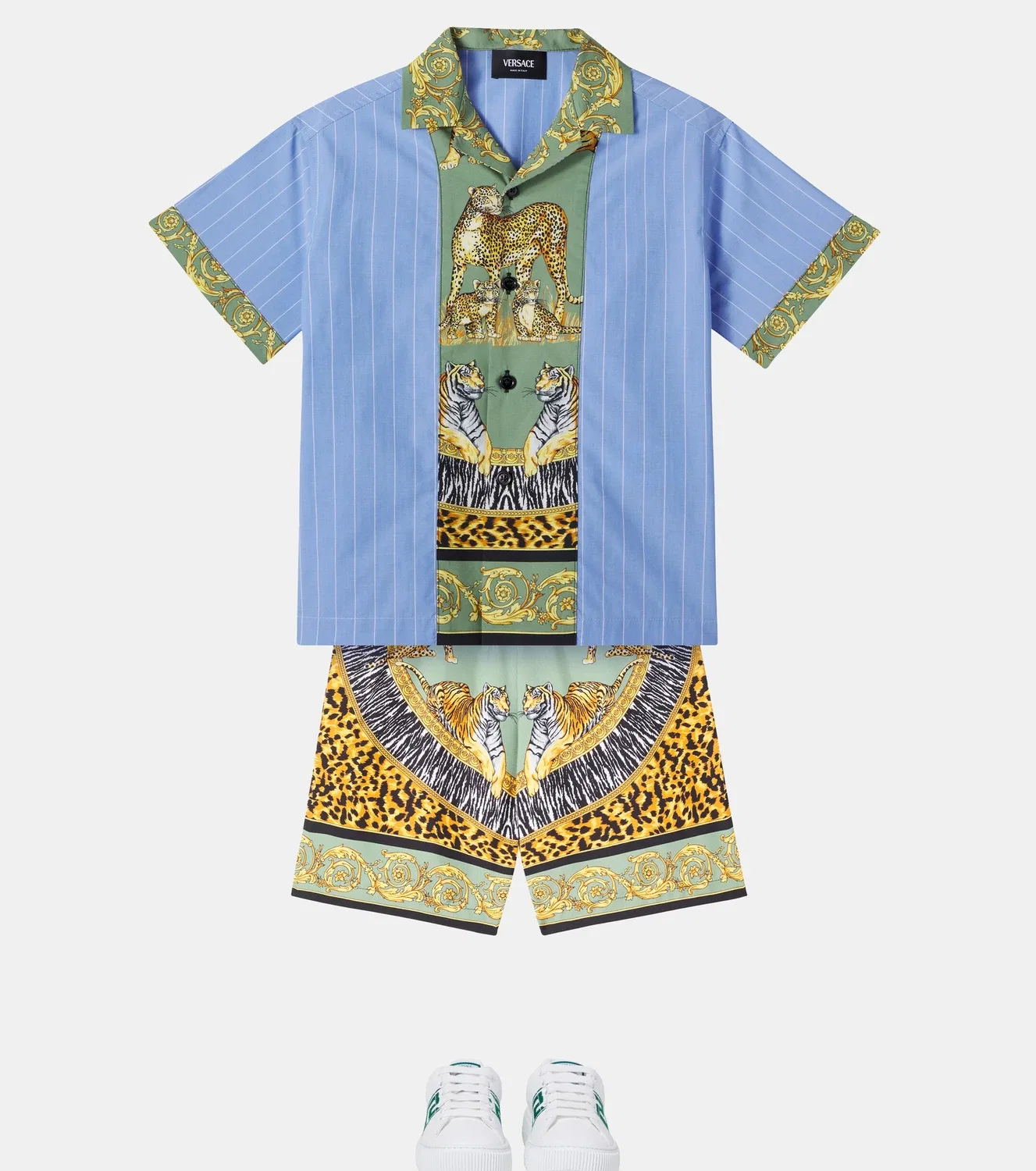 Рубашка с кубинским воротником Versace Kids, синий — фото 2