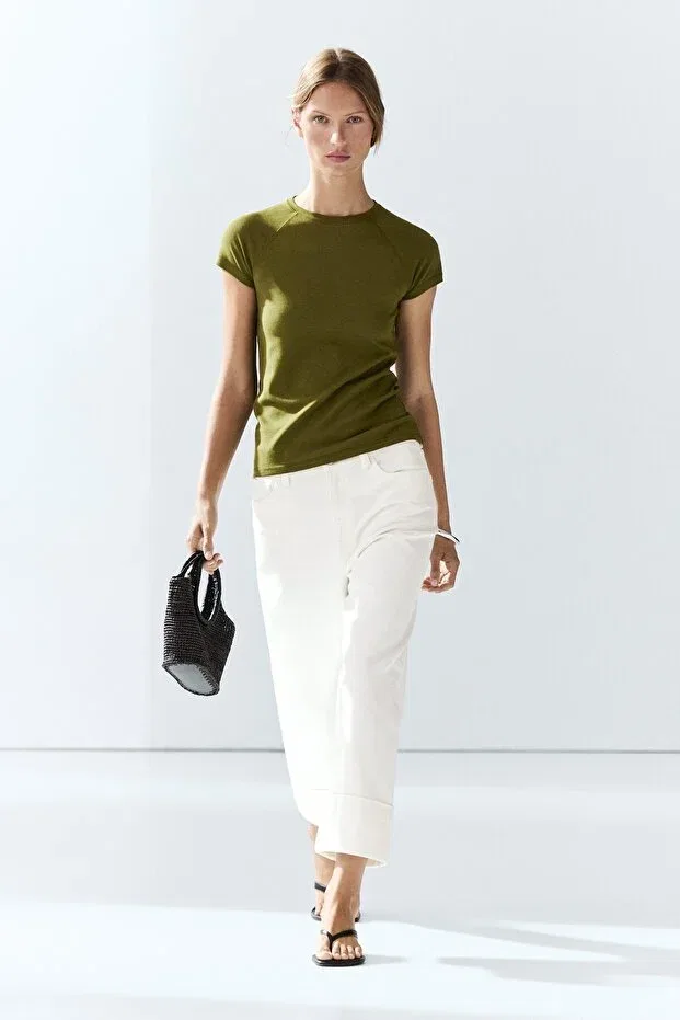 Женская футболка с коротким рукавом Massimo Dutti, Khaki
