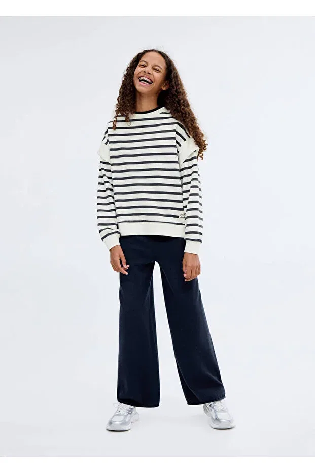 Детские свитшот для девочек полосатый Mango Kids, Navy Blue — фото 2