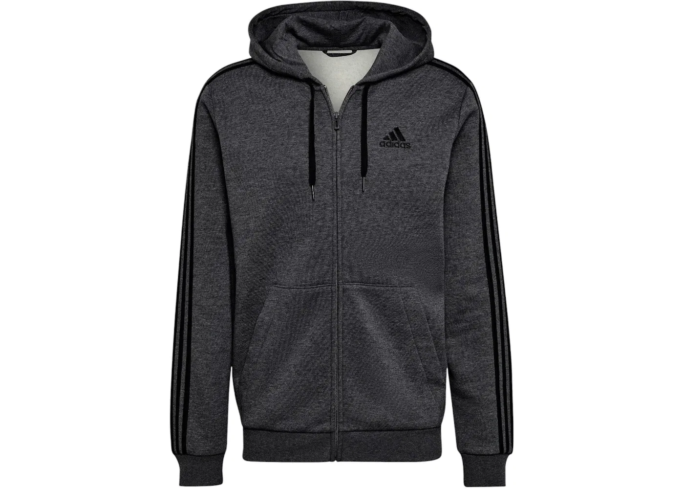 Мужская худи на молнии с флисом и принтом 3-Stripes Adidas, Dark Grey Heather
