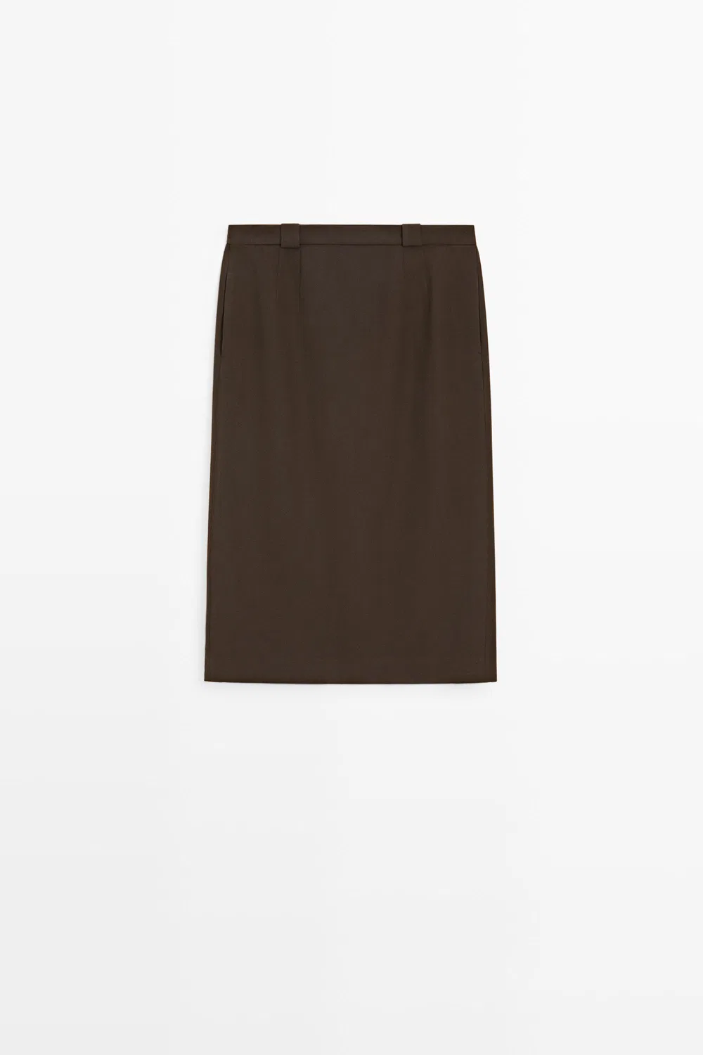 Юбка миди прямая Massimo Dutti, из шерстяной смеси, коричневый — фото 2