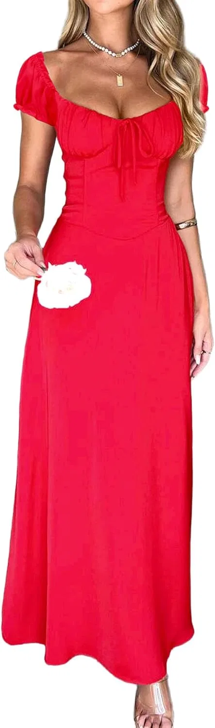 Женское пышное платье миди с рукавами-фонариками Corset Sundress, Red