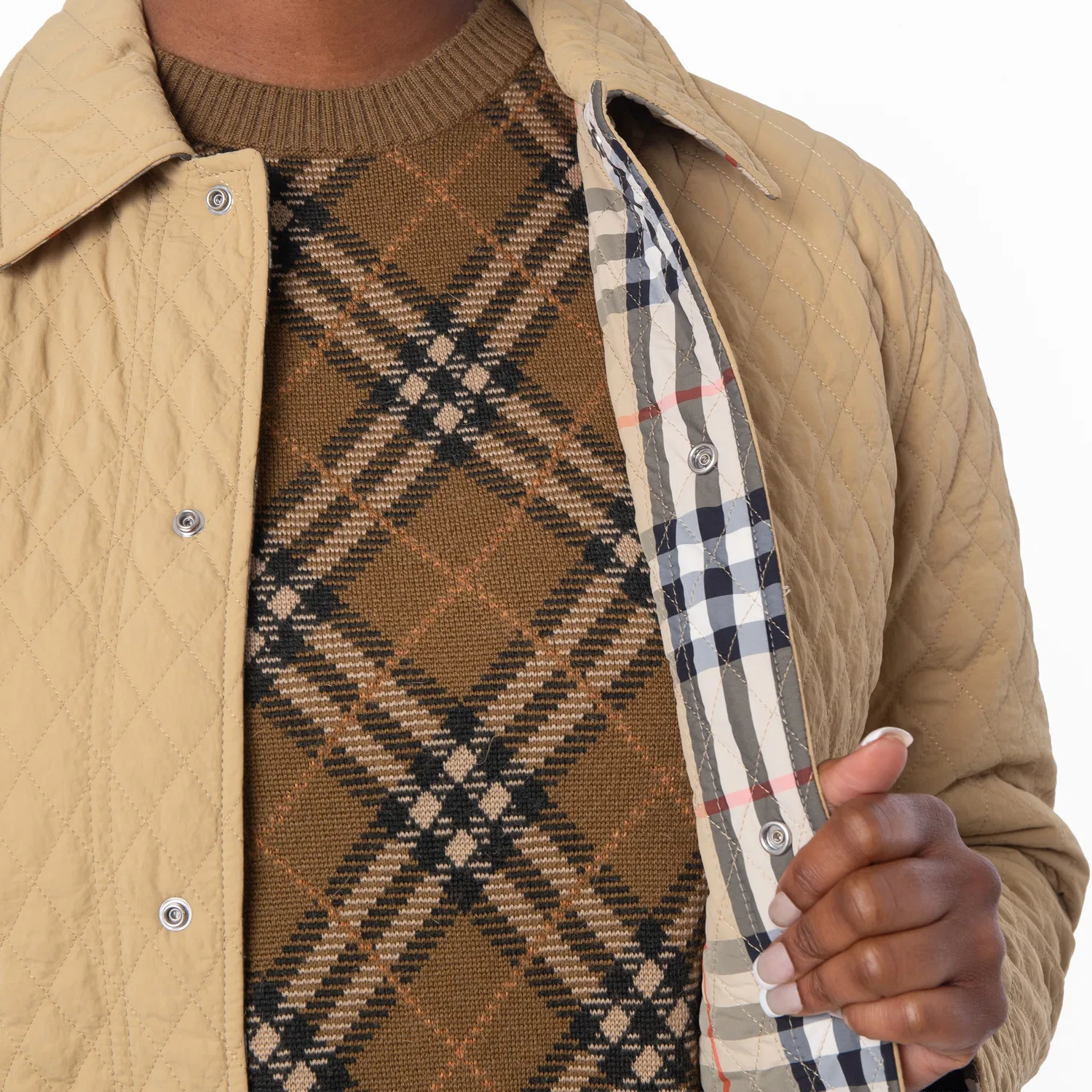 Куртка стеганая двусторонняя Reversible Quilted Check Nylon Jacket Burberry, Flax — фото 3