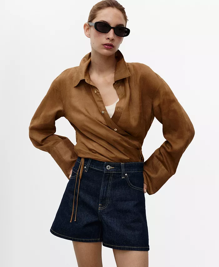 

Женские джинсовые шорты с высокой талией MANGO, синий