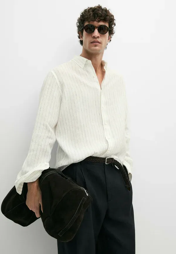 Рубашка из льна Shirt Massimo Dutti, бежевый