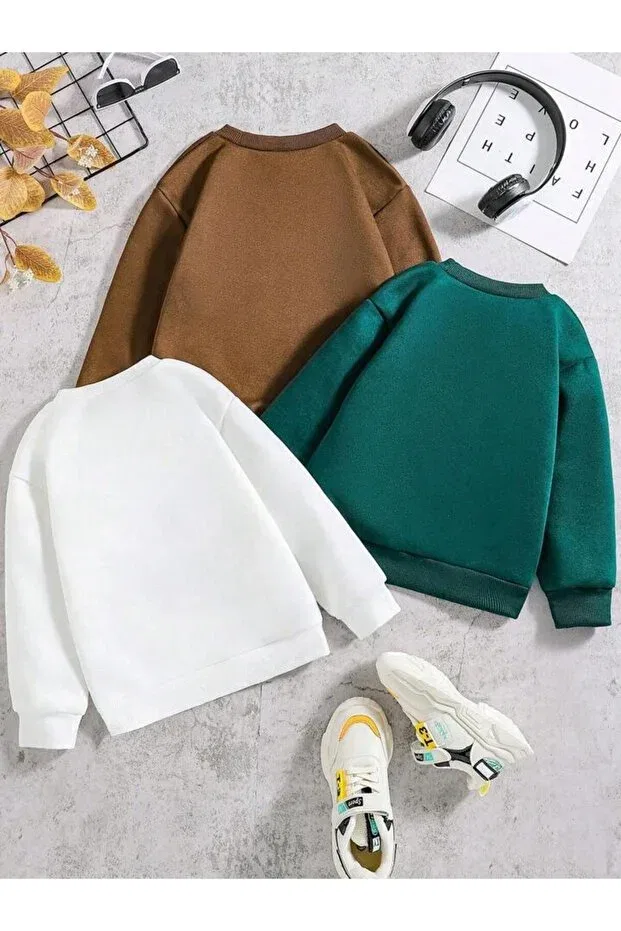Детские свитшот с принтом 3-pack embossed sweatshirt Morning Kids, Green-White-Coffee — фото 2