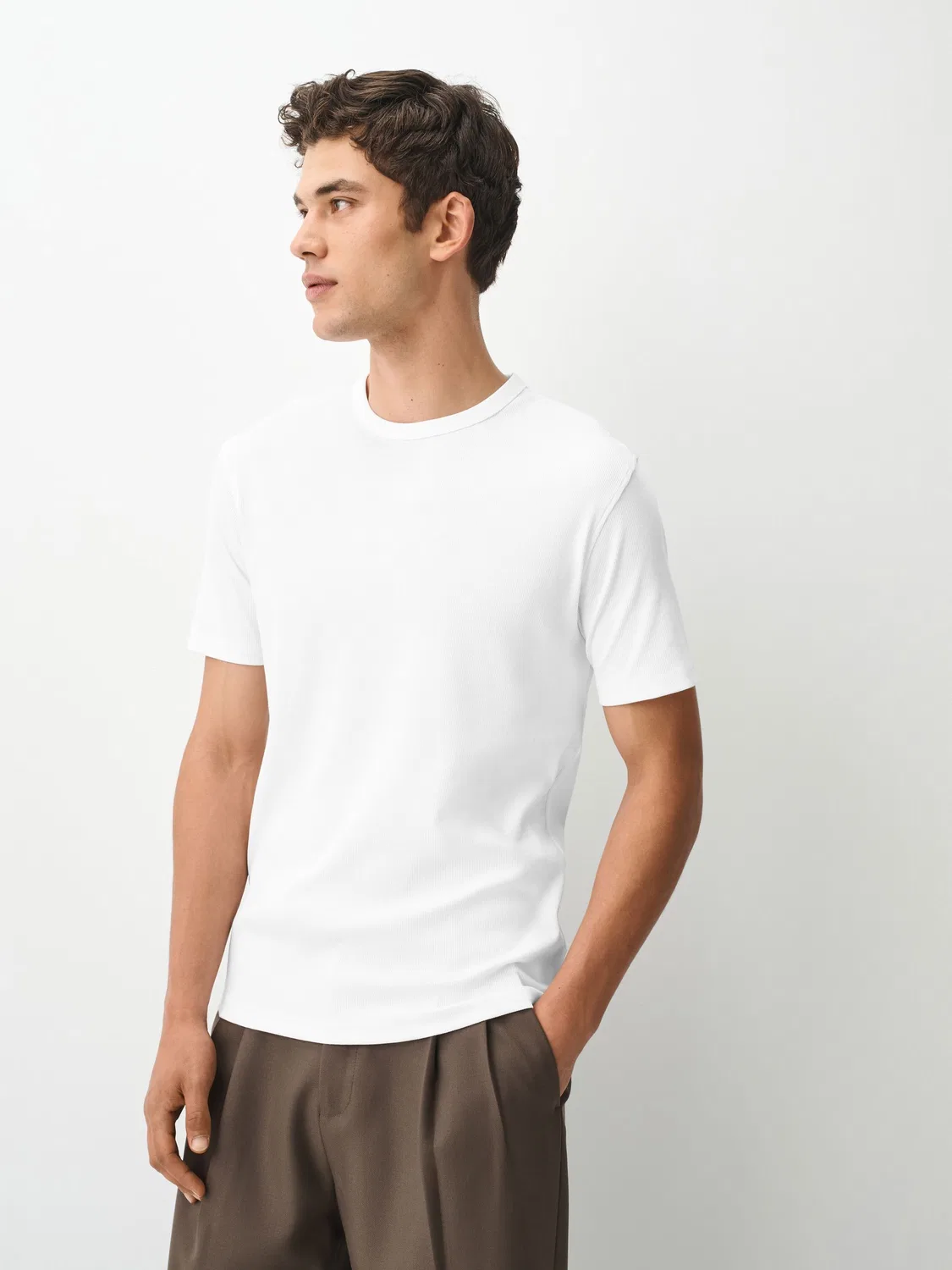 Футболка с рифленой текстурой White Ribbed Slim Fit Short Sleeve Crew Neck Next, белый