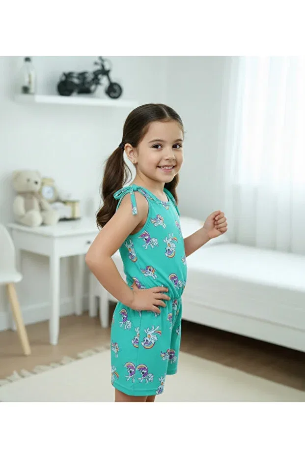 Детский комбинезон для девочек с принтом Summer digital printed strappy Buufuu, Green — фото 2