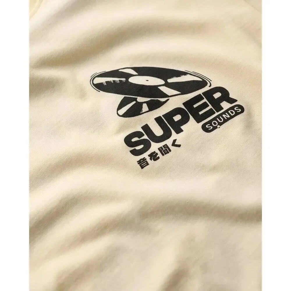 Мужская футболка с принтом Record Label Superdry, Beige Cremefarben — фото 3