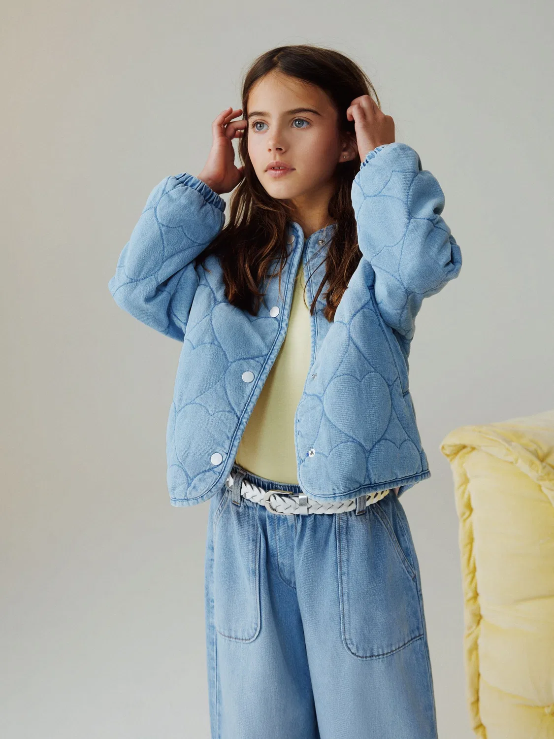 Куртка стеганая с сердечками, Denim Heart Next, джинсовый