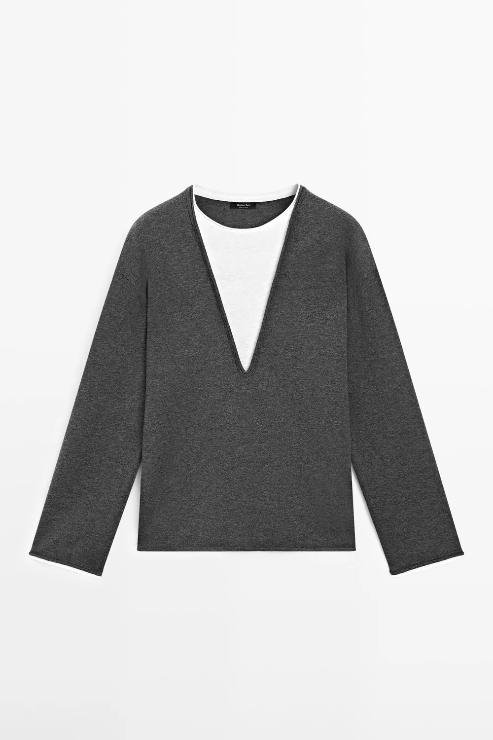 Свитер Massimo Dutti Cotton Blend Knit With Contrast Fabric, угольно-серый — фото 2