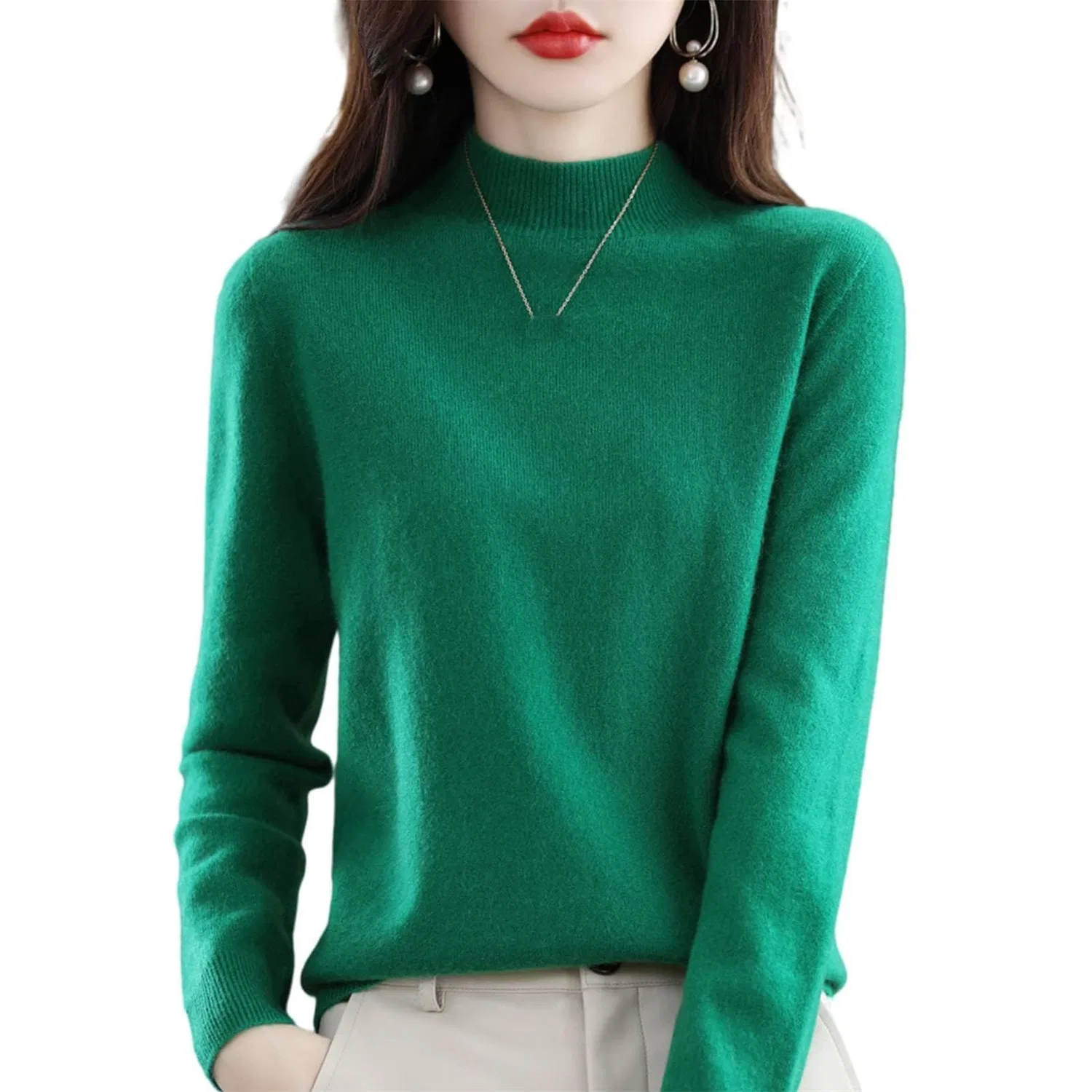 Женский свитер с длинным рукавом из кашемира, Green