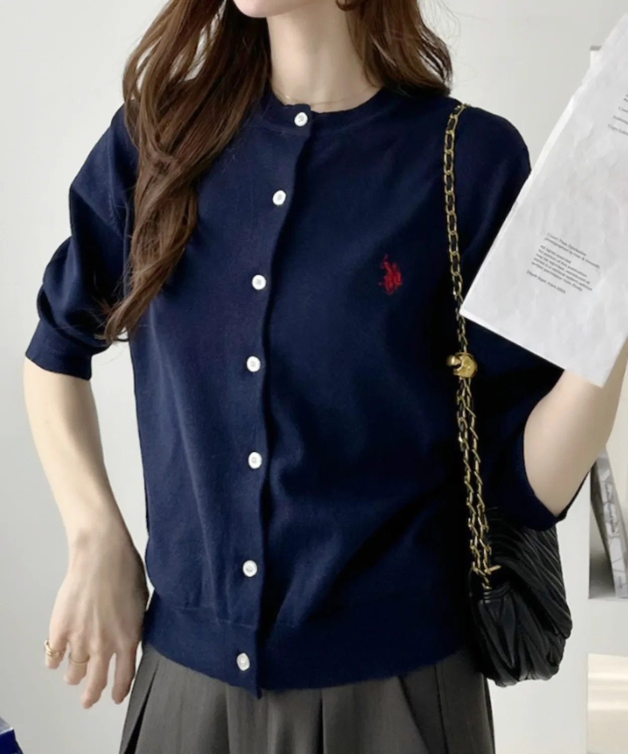 Женский кардиган с коротким рукавом, с логотипом U.S. POLO ASSN., Navy — фото 2