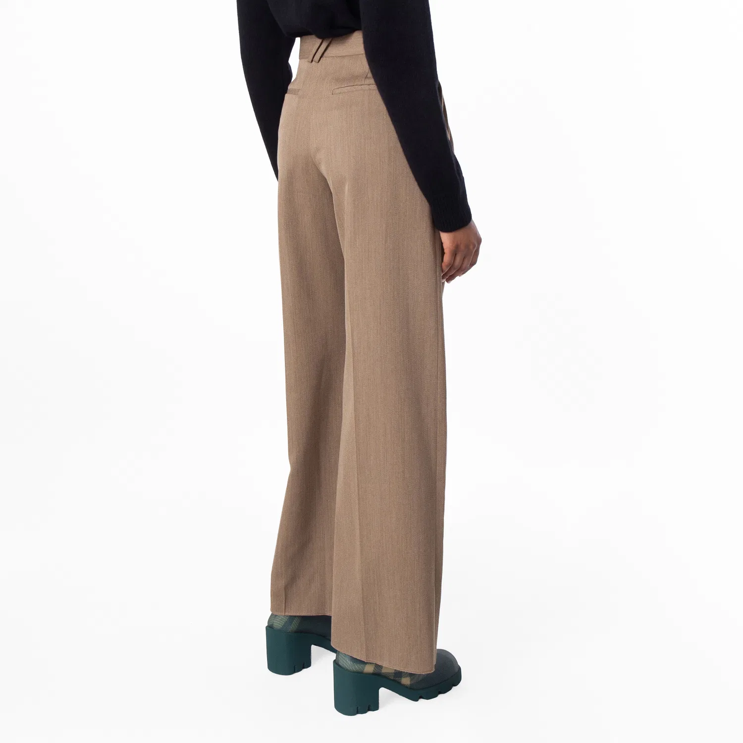 Брюки женские шерстяные прямого кроя с защипами Ladies Wide-Leg Tailored Wool Trousers Burberry, Maple Cocoa — фото 3