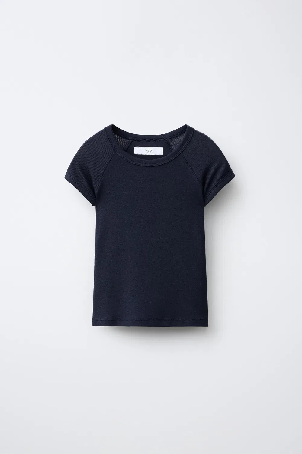 Однотонная футболка из хлопка и модала ZARA, Navy blue