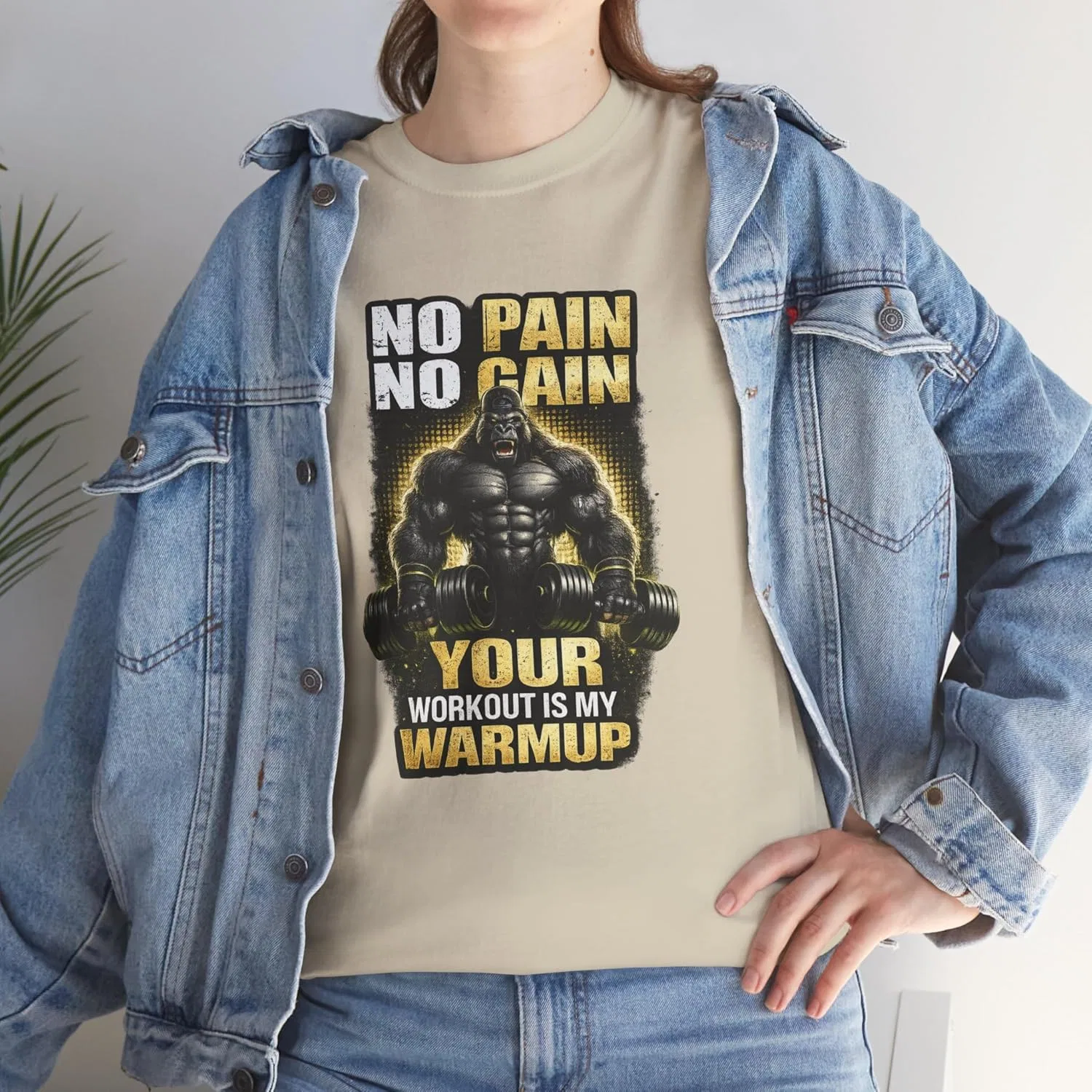 Женская футболка с принтом No Pain No Gain Gildan 5000, Sand — фото 3