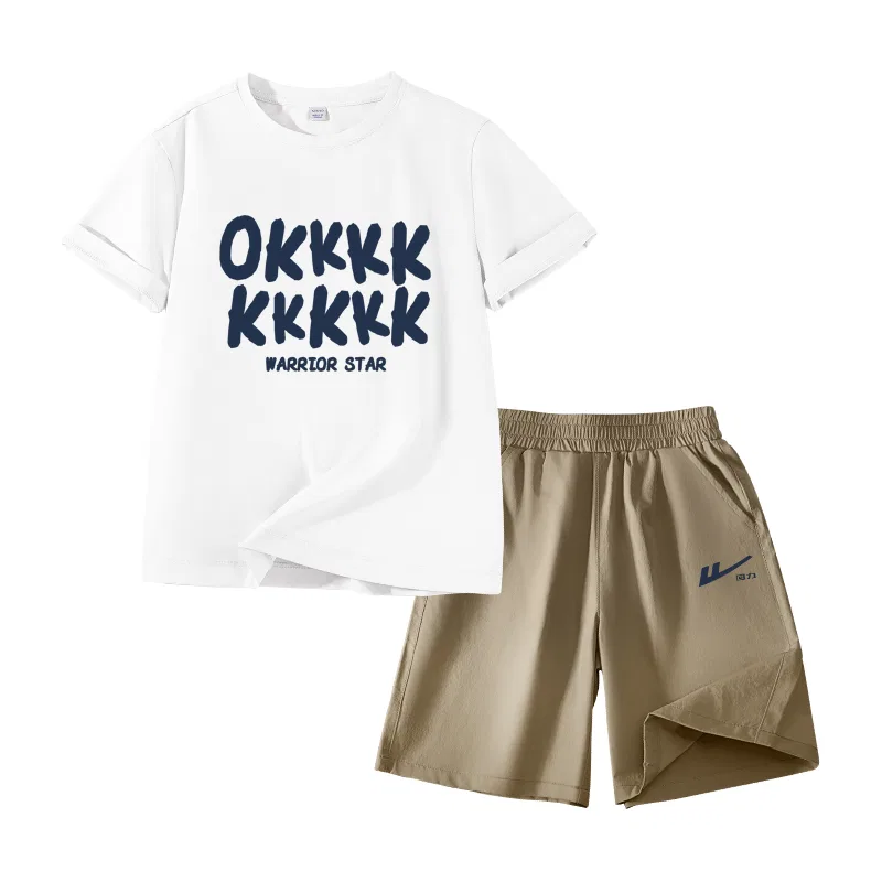 Детский спортивный комплект с длинным рукавом White/HOKK Khaki/H Navy Blue K WARRIOR