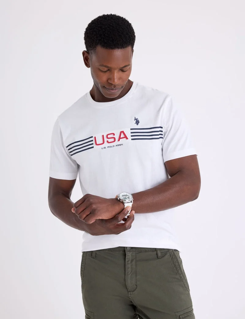 Мужская футболка U.S. Polo Assn. USA Embossed Chest Stripe, белый — фото 4