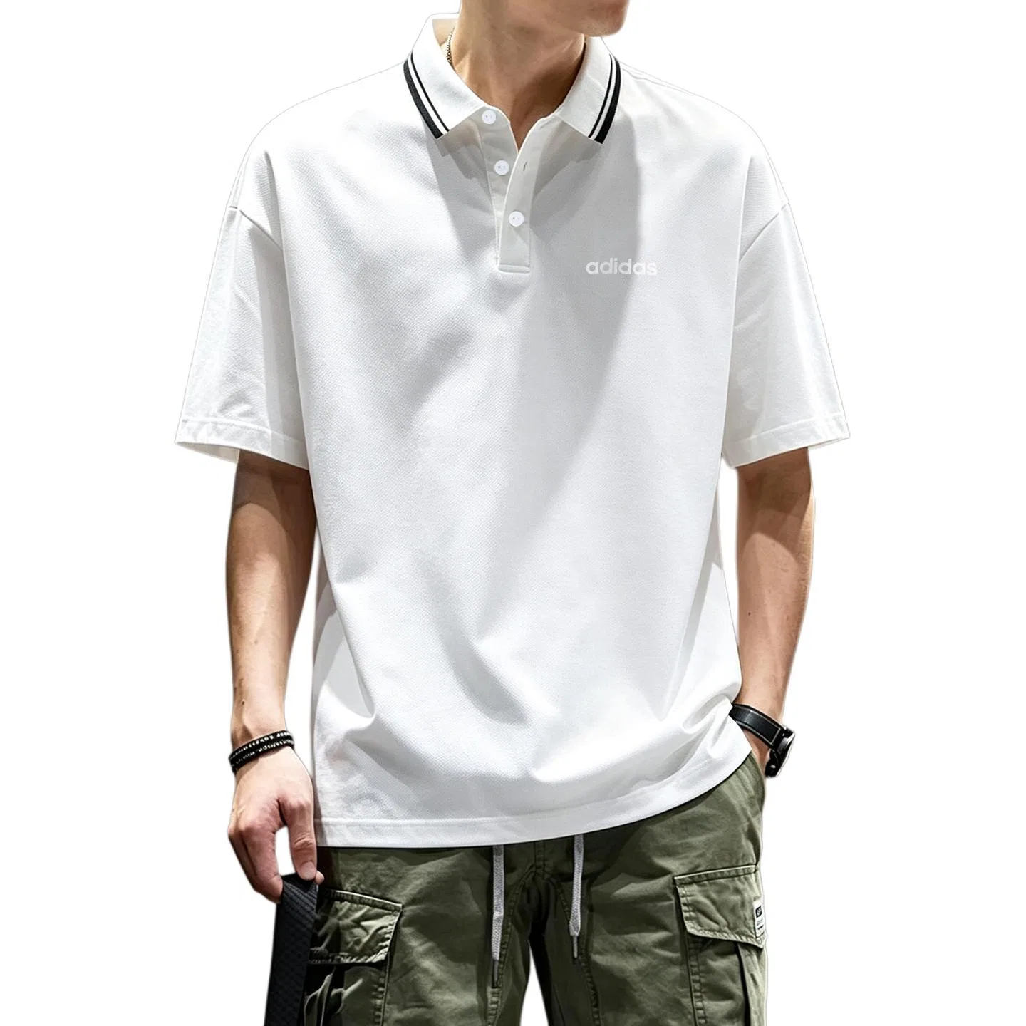 Мужская футболка-поло с классическим воротником Adidas, White/Classic Polo