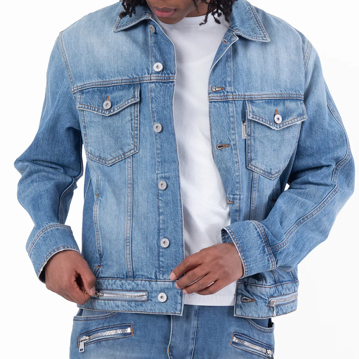 Джинсовая куртка с застежкой-молнией Balmain, Bleu Jean — фото 2