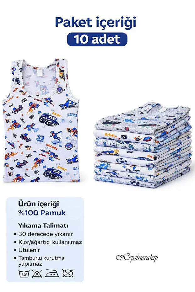Детское для мальчиков хлопковое нижнее белье Pack of 10 boys colorful patterned undershirt 100% cotton cheerful Hepsine Rakip, Mixed — фото 4