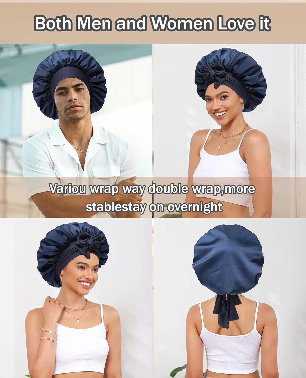 Шапочка для душа Satin Silk Double Layer with Elastic Band CHLINS, Navy Blue + Light Blue — фото 4