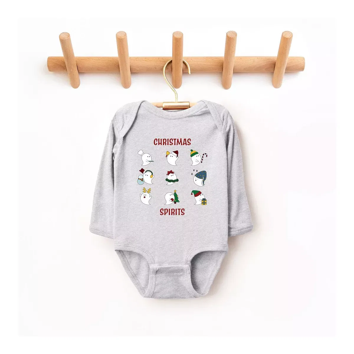 Детский боди с длинным рукавом Christmas Spirits Red Words The Juniper Shop, Heather Grey