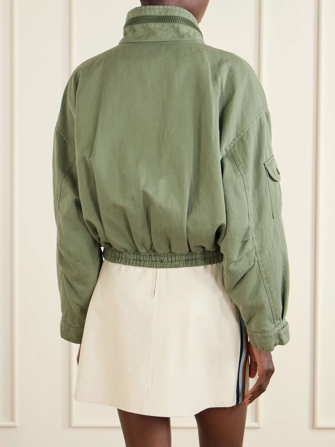 Куртка Balmain Cotton And Linen-blend Twill Bomber, зеленый — фото 4