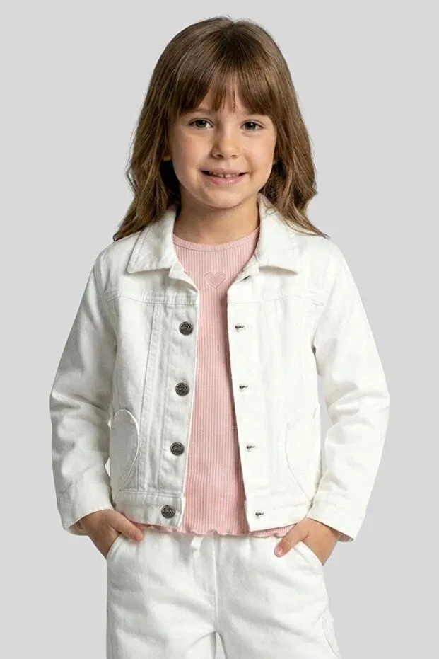 Детская джинсовая куртка для девочек с сердечными карманами Ww Waka Waka Kids Store, White