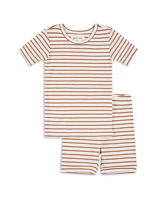 Детский комплект пижамы с длинным рукавом Unisex Striped Ribbed Pajama Set Petit Lem, кремовый