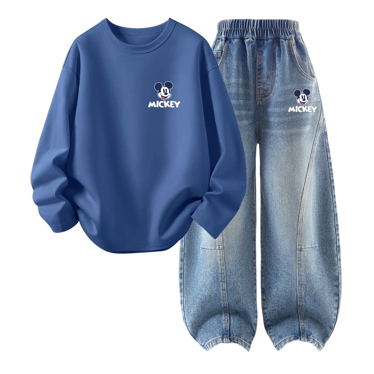 Детский спортивный комплект с принтом Daisy Bouquet White и джинсовым низом, Disney, Daisy Bouquet White + Solid Color Denim Light Blue — фото 4