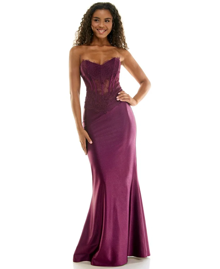 Платье с корсетом, кружевной аппликацией и блестками, модель Corset Lace Glitter Satin SENI & CADE, Plum — фото 2