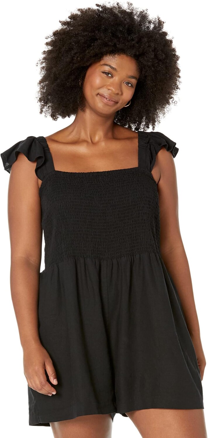 

Комбинезон Madewell Plus Linen-Blend Lucie Smocked Romper, цвет True Black