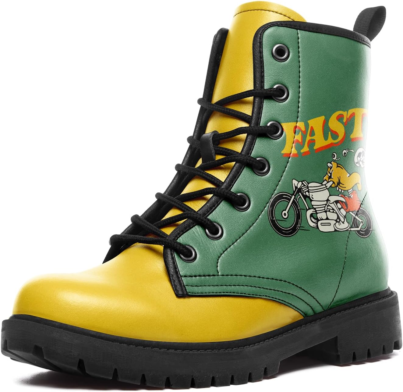 

Мужские мотоциклетные боевые ботинки, панк-рок готические ботинки с черепами для женщин, противоскользящие с мягкой подкладкой, из искусственной кожи, на массивной платформе Awsole, желтый