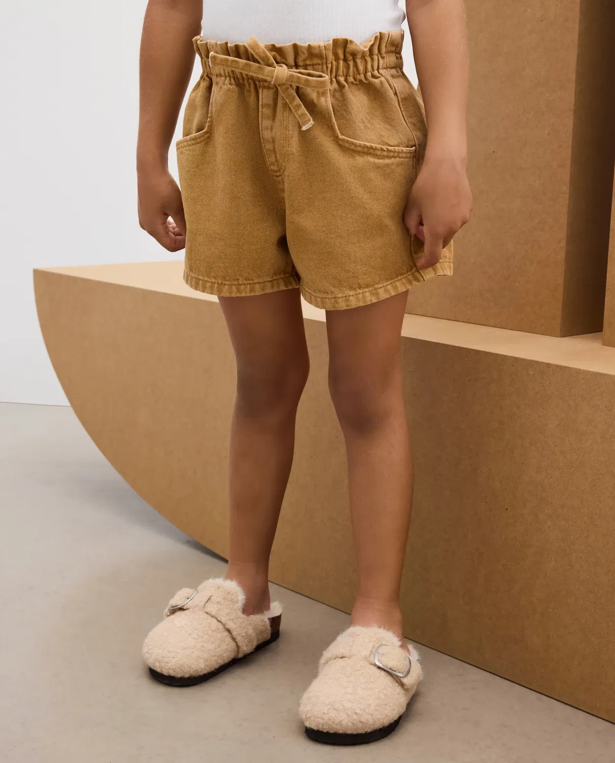 Детские шорты для девочек из саржи Paperbag Kids El Corte Inglés, Toffee — фото 2