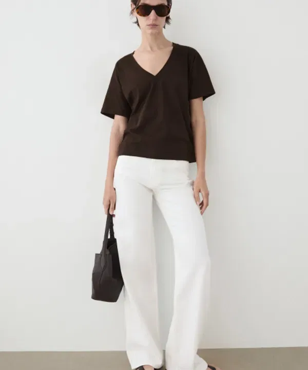 Футболка с V-образным вырезом, облегающая, Massimo Dutti — фото 4