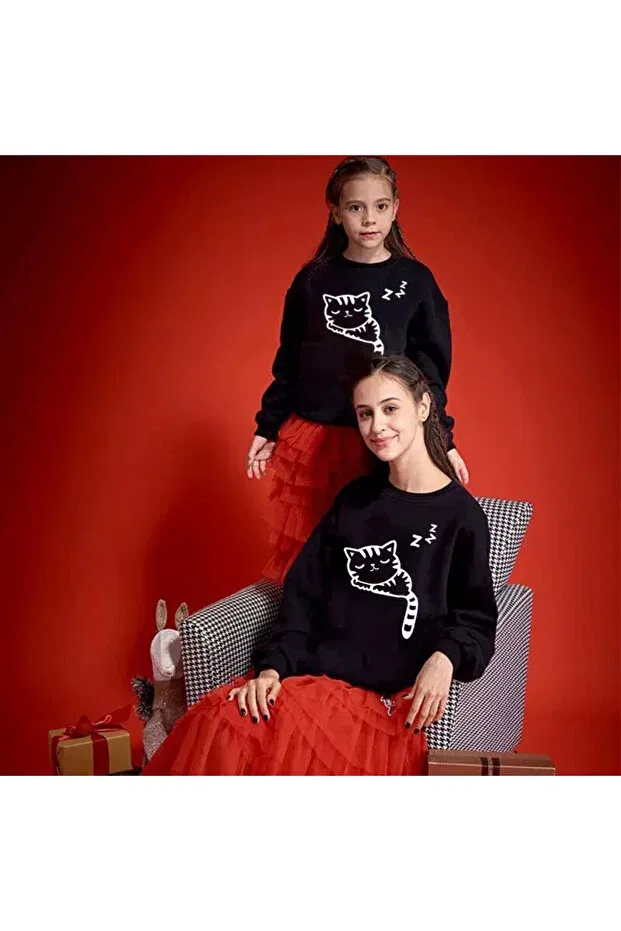 Детские свитшот для девочек с принтом 3D Quality Sisters Sweatshirt Cat Printed Generic Brands, Black
