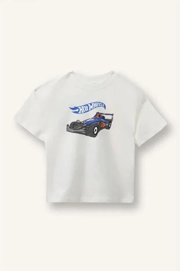 Детская футболка для мальчиков с принтом Hot Wheels Defacto, Ecru