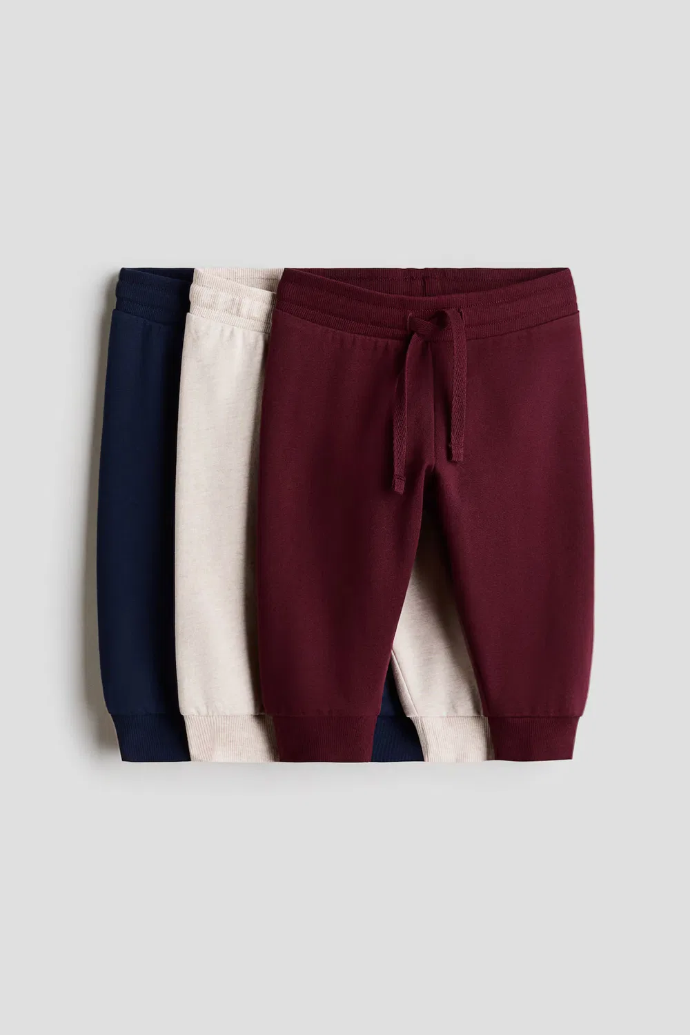 Комплект из 3 хлопковых спортивных штанов H&M, Marineblau/Dunkelrot/Hellbeige