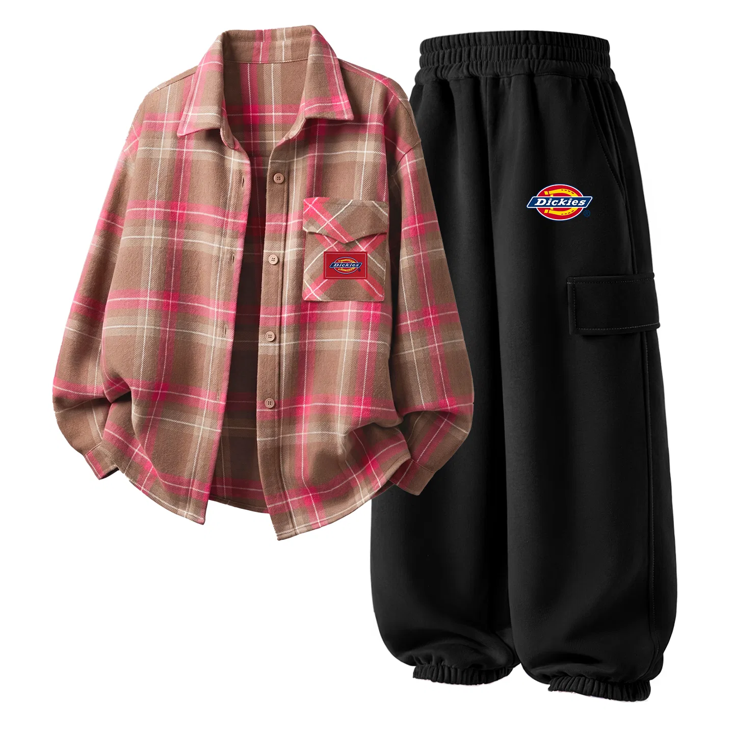Детский спортивный комплект с принтом S Logo K Fuchsia Grid+S Logo Thick K Black Dickies, Fuchsia Grid/Black