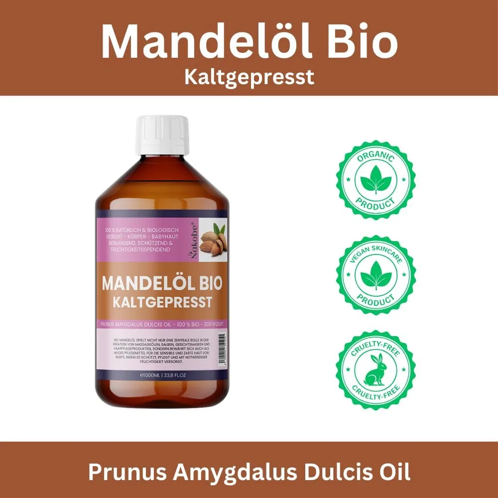 Масло для тела Organic Virgin Almond Oil, Nakobe, 1000 мл — фото 2