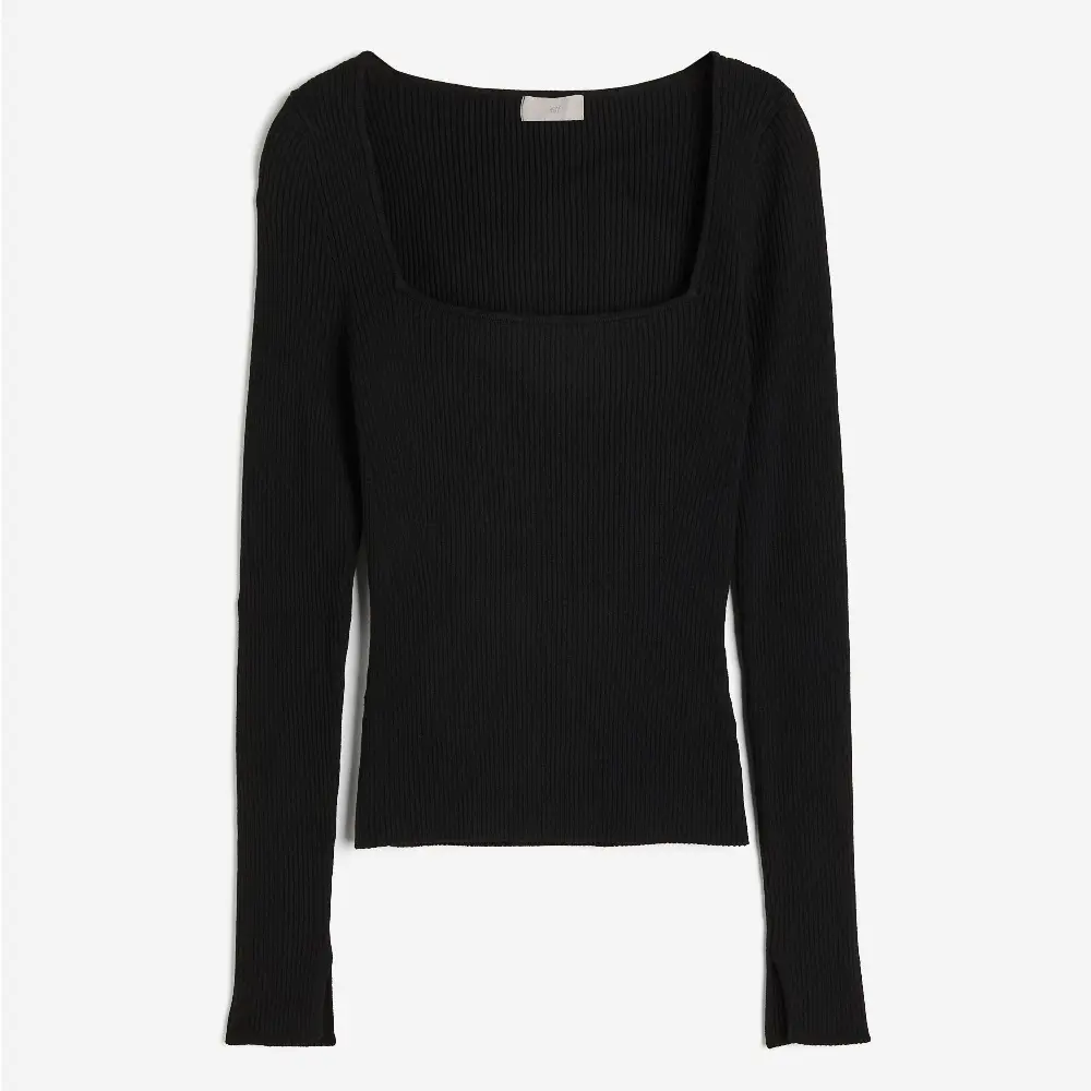 

Лонгслив H&M Square-neck Rib-knit, черный